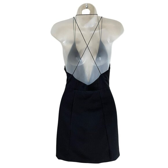 Nasty Gal Black Plunge Neck Mini Dress XS Polyester Viscose Spaghetti Straps Cro - Picture 2 of 7